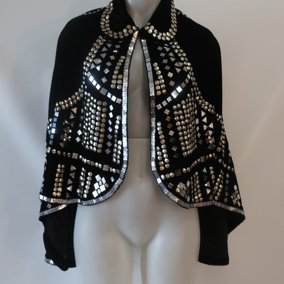 NWT Tina Demel Black Velvet Mirrored Embellished Peter Pan Collar Capelet OS - Picture 10 of 14